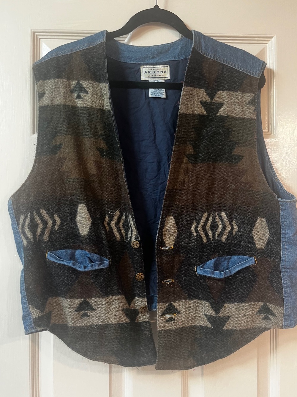 Arizona Jean Company Denim-Trim Southwestern Vest in Black and Brown